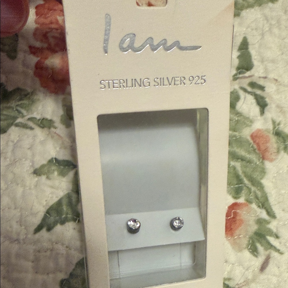 Sterling Silver 925 Clear Crystal Stud Earrings - Silver